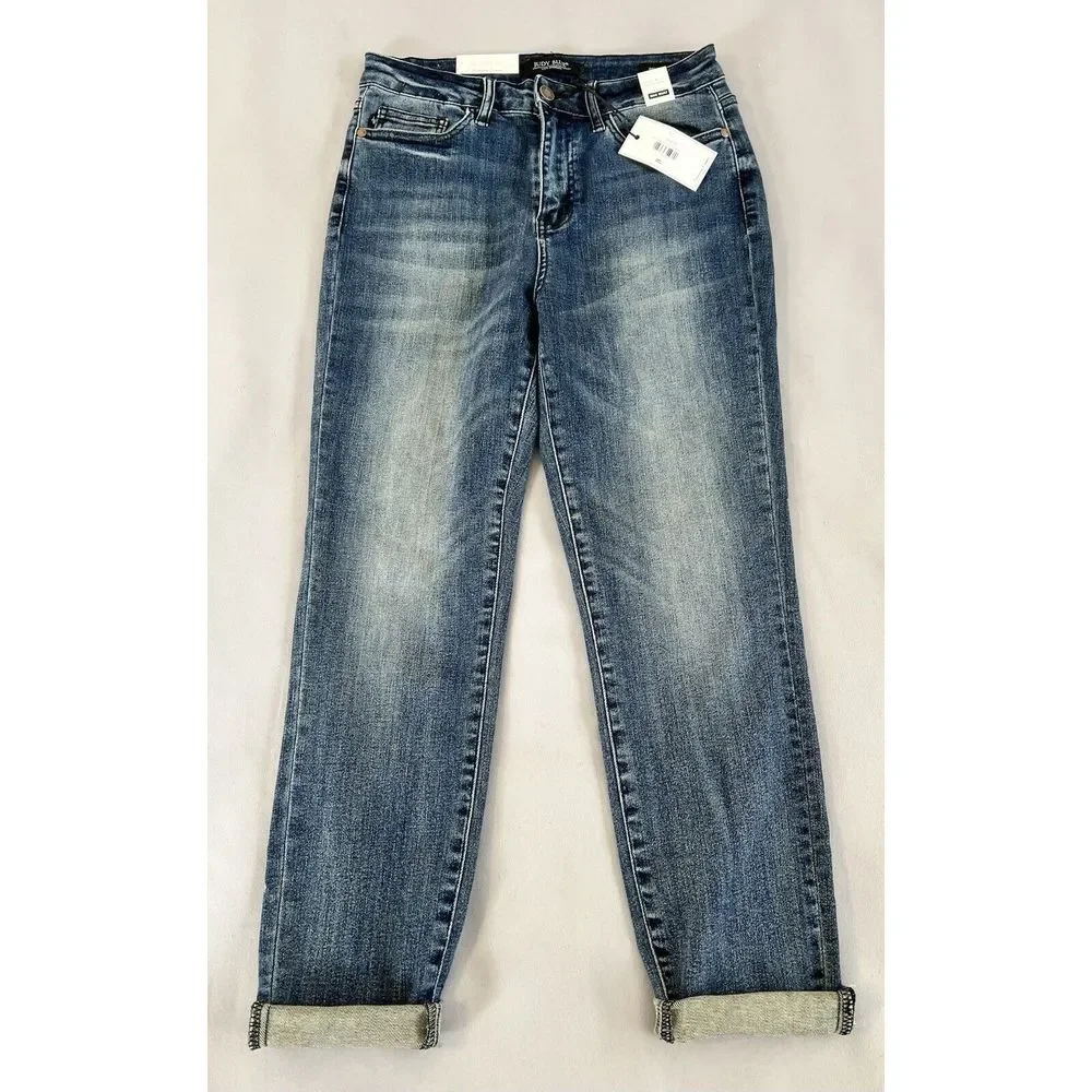 Judy Blue Jeans Womens 7‎ 28 Blue Denim High Waist Crop  Stretch without hem NWT